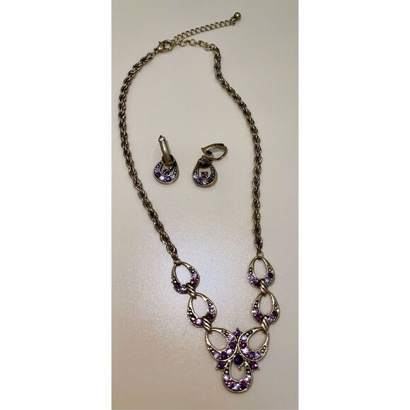 Romantic Vintage Jewelled Lavalier Necklace and Earrings Set - Picture 5 of 8